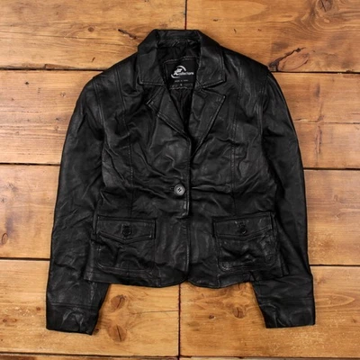 Chaqueta de cuero vintage KC Collections S años 90 negra para mujer Foto 1 de 4