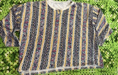 Camisa vintage anos 90 listrada padrão floral retrô punk divertida abstrata multicolorida Y2K - Imagem 1 de 4