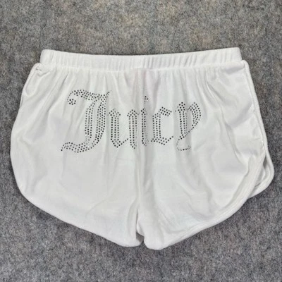 JUICY COUTURE Women's Sleepwear Bling Velour Shorts Size Medium White Rhinestone - Image 1 of 4