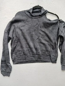 Sudadera informal de cuello alto recortada tie dye gris carbón hecha para mujer M - Imagen 1 de 9