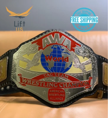 Réplica de cinturón de latón AWA World Tag Team Championship placas tamaño adulto Foto 1 de 4