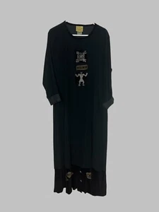 Vtg Blue Cactus Dress Sz L Black Corduroy Velvet Southwestern Tribal Art to Wear - Picture 1 of 10