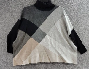 Joseph A. Argyle Block Poncho Sweater Women's L Multi Turtleneck Pullover L/S - Picture 1 of 15