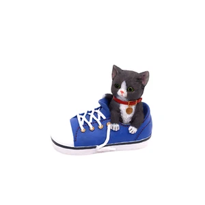 Lenox Curious Kitty Figurine Grey Kitten in a Blue Shoe - Picture 1 of 8