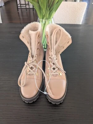 Stuart Weitzman Alpine Leather & Suede Shearling Combat Boots Sz US 6 EU 36.5 - Image 1 of 4