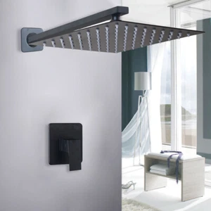 "Juego de grifos de ducha de baño negro de 8" cabezales cuadrados de lluvia mezclador grifo de válvula de control - Imagen 1 de 8