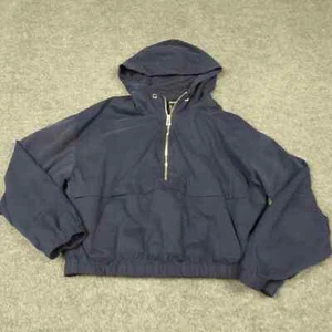 Forever 21 Jacket Womens Medium Zip Up Hooded Pocket Cropped Long Sleeve Blue - Picture 1 of 9
