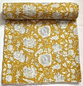 Handmade Kantha Quilt Bedspread Cotton Bedding Throw Blanket Queen Size Floral - Picture 1 of 2