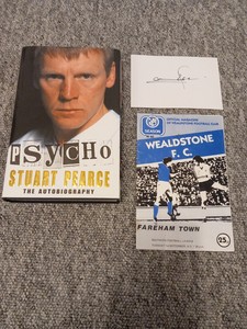 Psycho: The Autobiography by Stuart Pearce + Signature on card + football progr'
