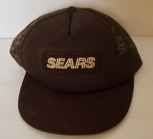 Sombrero vintage de malla marrón Sears con cierre a presión.  Con parche.  Años 80 - Imagen 1 de 4
