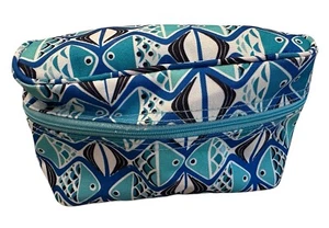 Vera Bradley Lighten Up Zip-Around Cosmetic GO FISH BLUE Makeup Case School - Picture 1 of 5