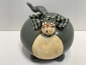 CAT GOURD Gray Folk Art Primitive Decor Painted Surprised Shocked Face CUTE - Picture 1 of 13