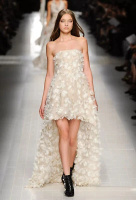 BLUMARINE Beige Embroidered Fringe Strapless Bustier Dress Gown 40 2  4 - Image 1 of 4