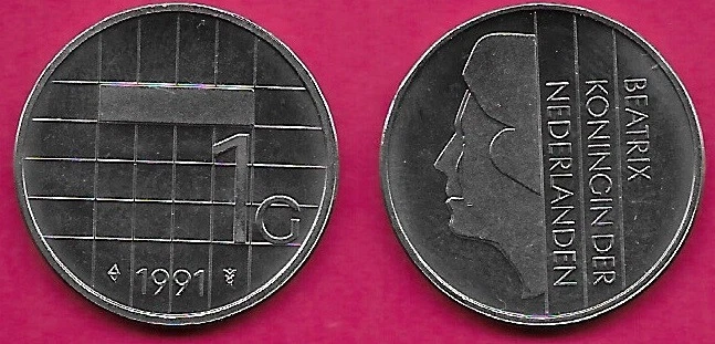 NETHERLANDS 1 GULDEN 1991 UNC QUEEN BEATRIX, HEAD LEFT WITH VERTICAL INSCRIPTION - Image 1 of 1