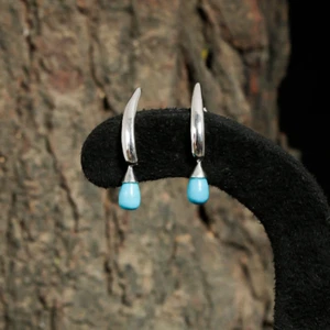 Natural Turquoise Gemstone Dangle Earrings, Silver Long Wedding Gifts For Women - Picture 1 of 3