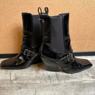 Bota Sam Edelman Suzette Western Puntera Cuadrada Negra Charol Talla 7.5 Foto 1 de 4