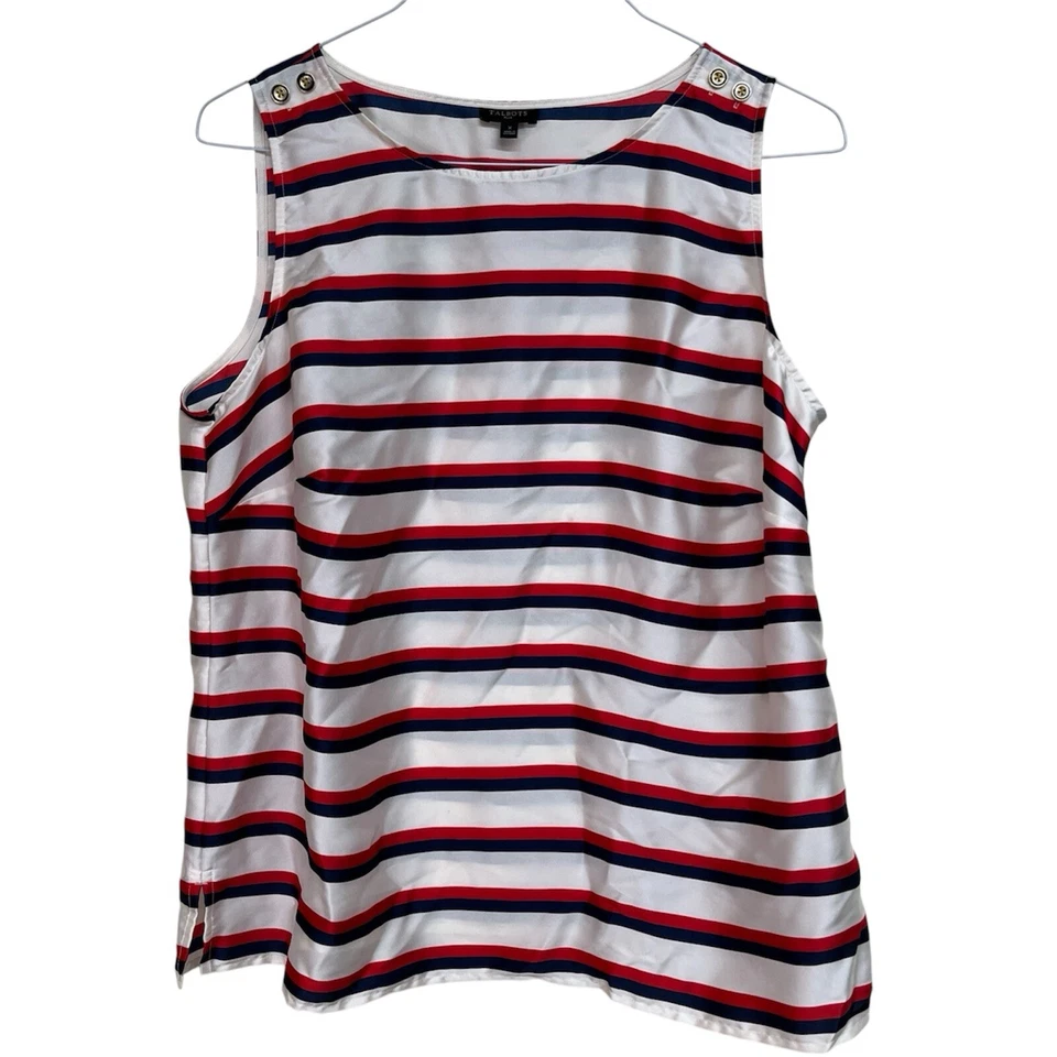 Talbots Sleeveless Blouse Sz X Silk Tank Nautical Red White Blue Patriotic - Image 1 of 4