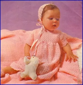 Baby Crochet Pattern LAYETTE Copy Shawl Dress Jacket Bonnet - Picture 1 of 2