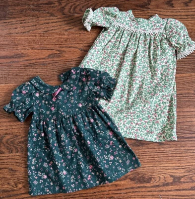 Vtg Handmade Baby Girl Dresses Cottagecore Christmas Green Doll - Image 1 of 4