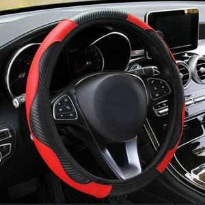 Universal 15''/38cm Leather Car Steering Wheel Cover Anti-slip Accessories Black - Picture 1 of 17