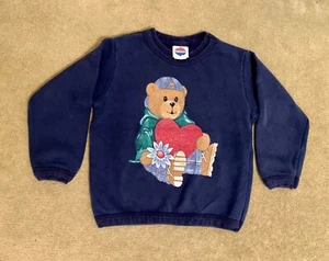 Vtg NEW LEGENDS Kids PULLOVER-Navy Blue-Cotton Blend-Teddy Bear w/Heart-Child 4 - Picture 1 of 4