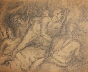 Vintage pencil drawing soldiers in the battlefield trenches portrait - Picture 1 of 11