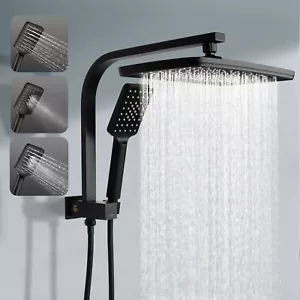 ACA Dual Shower Head Set 12'' Rectangle Black Rain Shower Head 3-MODE Handheld - Picture 1 of 11