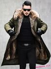 Removable Men's Faux Fur Lined Parka Coat Fur Collar Mid Length Jacket Warm Chic