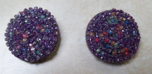 2 BOTONES DE TELA MORADA PASSEMENTARIE ANTIGUOS CON CUENTAS  - Imagen 1 de 2