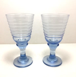 Libbey Sirrus (2er Set) hellblau gerippt Kelch Wein Wasser Gläser 7" Vintage - Bild 1 von 9
