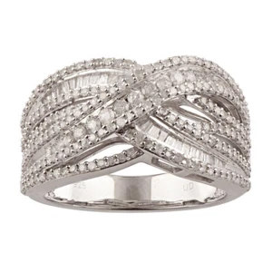 Gift For Women's 1 Ct Round & Baguette Cut Multi-Row Crossover 925 Silver Ring - Picture 1 of 3
