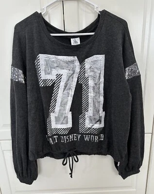 Blusa Walt Disney World 71 cinza manga longa lantejoulas gráfico peso leve GG - Imagem 1 de 4