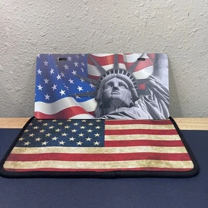 AMERICAN FLAG LADY LIBERTY STATUE OF LIBERTY METAL CAR NOVELTY LICENSE PLATE TAG - Picture 1 of 5