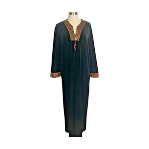 Diamond Tea Kaftan Robe Womens Large Black Velvet Long Whimsygoth Boho Vintage - Picture 1 of 24