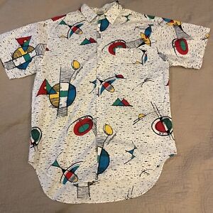 Vtg 90s Colorful Abstract Geometric Art Button Shirt Large Men’s Single-Stitch