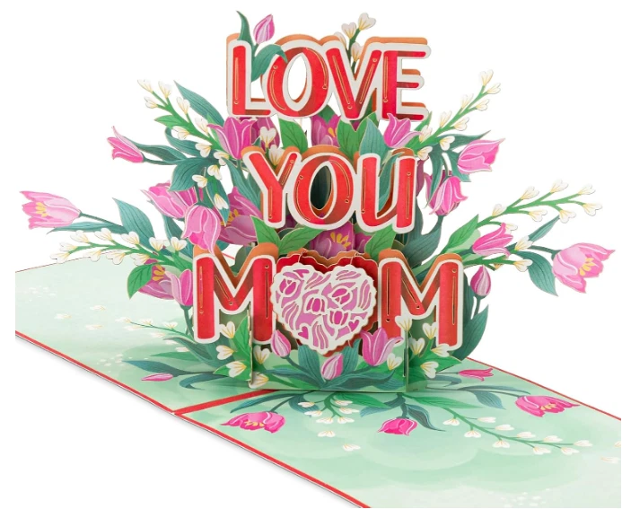 TARJETA POP UP LOVE YOU MAMÁ CON FLORES, FELIZ DÍA DE LA MADRE, ANIVERSARIO, CUMPLEAÑOS Foto 1 de 4