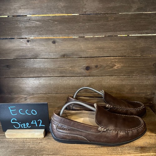 Scarpe mocassini uomo Ecco Moc 2 pelle marrone slip on casual comode taglia EU 42