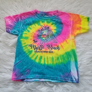 Myrtle Beach SC Kids Tie-dye T-Shirt Short Sleeve Unicorn Graphic Neon - Picture 1 of 4