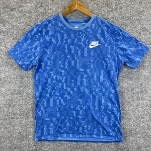 The Nike Tee Shirt Boys Large Blue Short Sleeve T Shirt All Over Print Retro - Picture 1 of 7