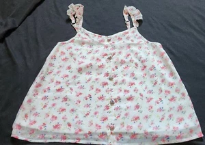 Abercrombie Kids White Spaghetti Strap Floral Tank Blouse 9/10 Adjustable Strap - Picture 1 of 6