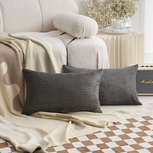 Lumbar Throw Pillows Pillow Covers 12x20 Corduroy Velvet Oblong Set of 2 Deco... - Picture 1 of 8