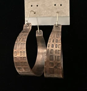 Strukturierte antike kupferfarbene Creolen geschlossener Haken 2" Tropfen Boho Schmuck - Bild 1 von 7