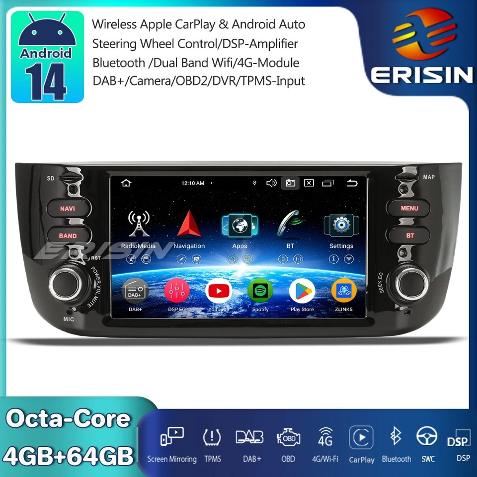 8-Core Android 14 Autoradio GPS DAB+CarPlay FM Wifi per Fiat Grande Punto Linea - Imagen 1 de 4