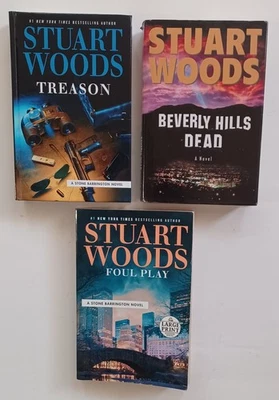 3 LARGE PRINT Mystery Suspense Books Novels Lot STUART WOODS STONE BARRINGTON - Image 1 of 4