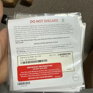 W8P/W10 32/64BIT SVC DPK Dell Microsoft License Product Key Dell OEM JN38V - Picture 1 of 3