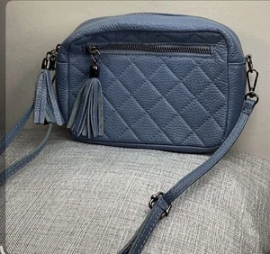 Fiordaliso Umhängetasche italienisches Leder blau gesteppt mit abnehmbarem Riemen - Bild 1 von 1