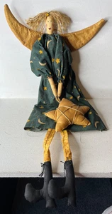 Primitive Rustic Country Decor Shelf Sitter Wall Hanging Angel Moon Stars 23" - Picture 1 of 4