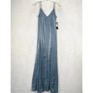 Prelude Mermaid Maxi Dress Womens M Blue Satin Iridescent A Line Prom Gown Fairy - Picture 1 of 9