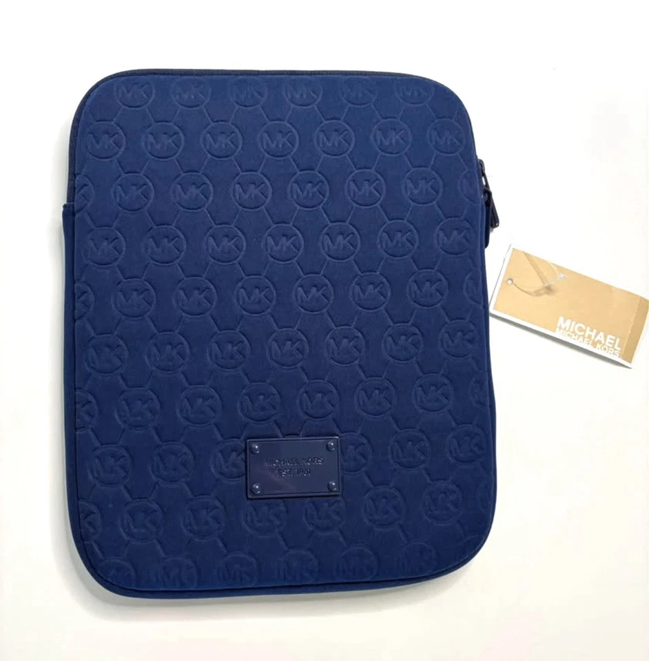 Michael Kors - Logo Navy Blue Neoprene Cushion IPAD Tablet Zip Top 8x10 Case - Image 1 of 4