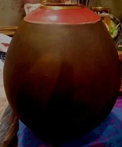 VTG Raku Pottery Vase 1980s California Matte Finish Dark Brown Earth Tones - Picture 1 of 18